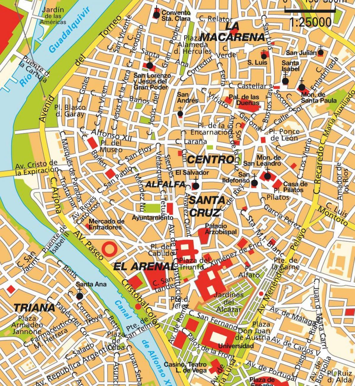 mapa Sevilla espainiako hiri zentroa