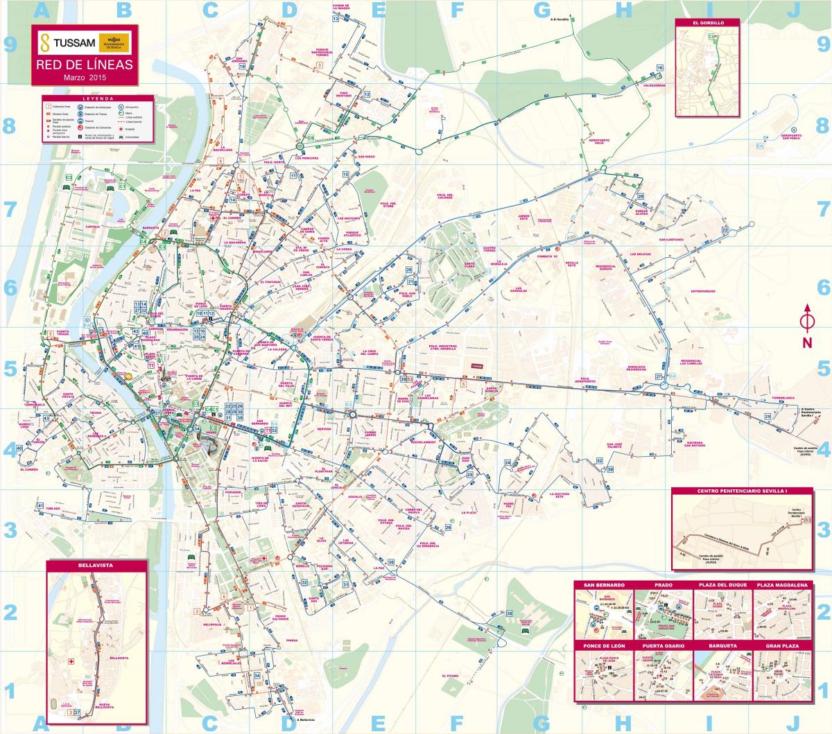 Sevillako garraio publikoaren mapa