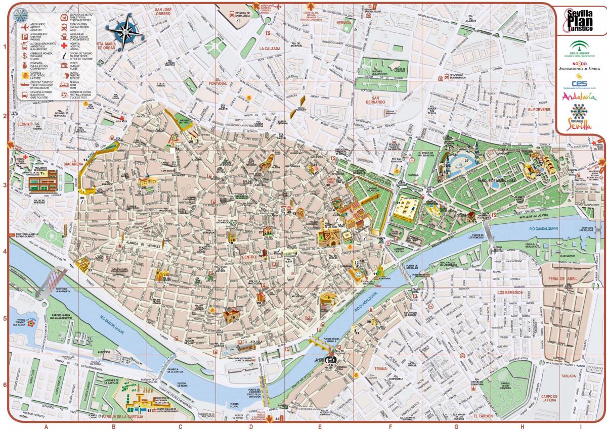mapa Sevillako hiriko zentroa 
