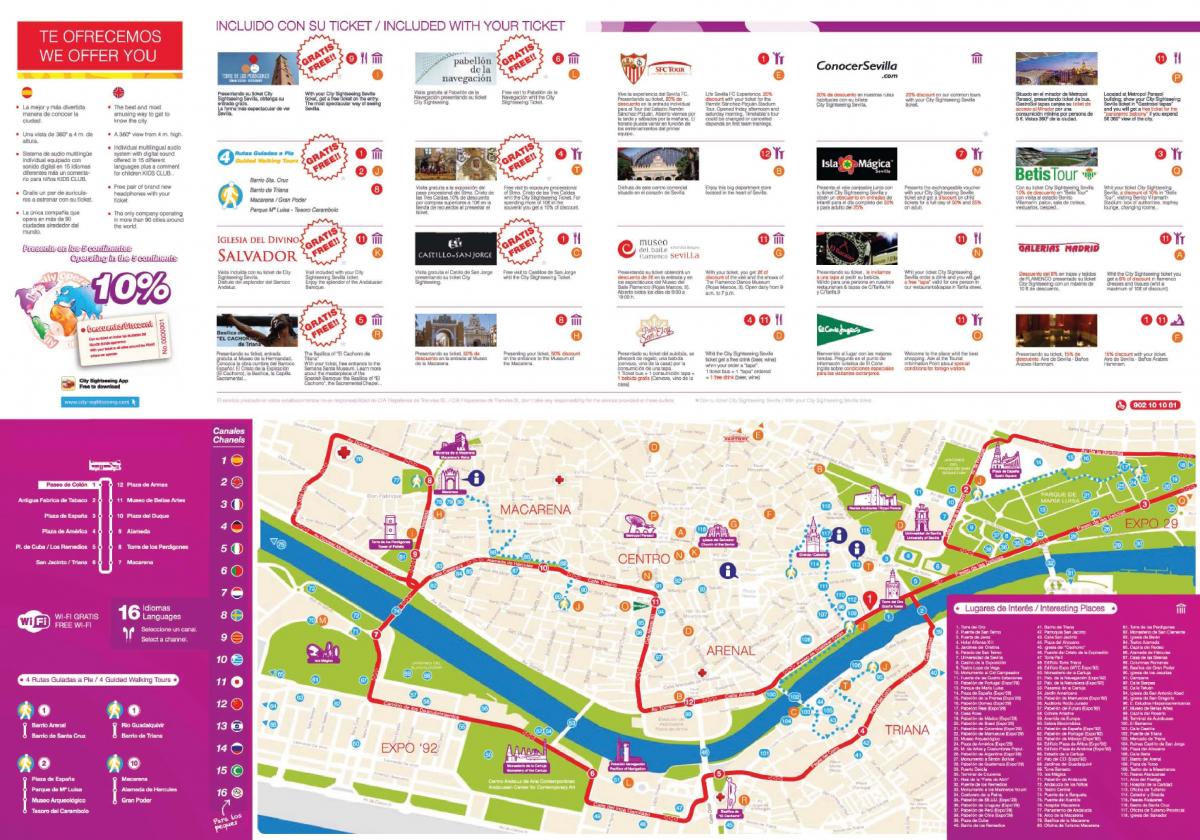 Sevillako hop-on-hop-off autobus mapa