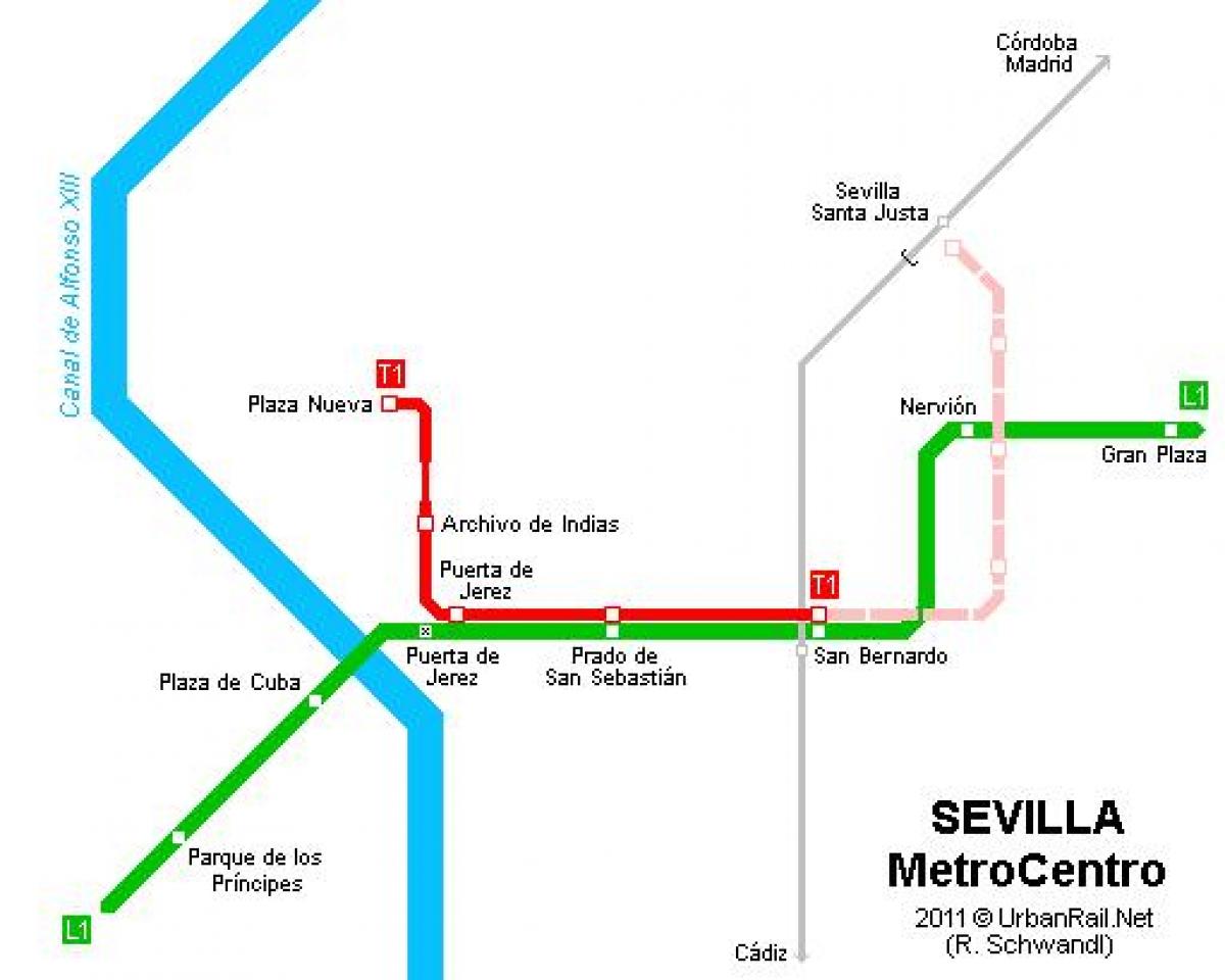 mapa Sevillako tranbia